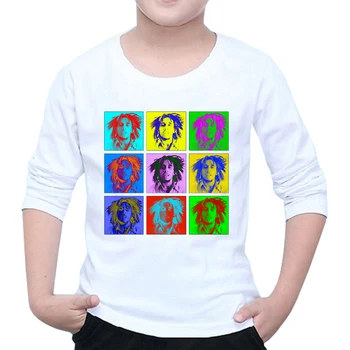 Reggae Moda Tshirt Bob Marley Znakov Tiskanja Otroci T Shirt Otrok Kul Fantje Dolgo Rokavi Vrhovi Otroška Oblačila Y3-4