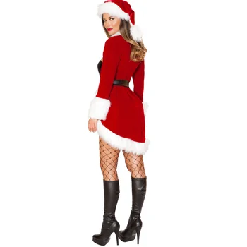 Božič Obleke Ženske Obleke Seksi Božiček Božič Cosplay Kostum Rdeče Mah Plašč Jumpsuit Pasu Klobuk Božični Set
