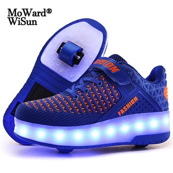 Velikost 28-40 LED Žareče Valjčni Skate Čevlji z Lučmi za Otroke Fantje USB Zaračuna Svetlobna Superge na Dvojnimi Kolesi, Fant Dekleta