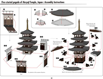 Pet kadjo pagoda iz Horyuji Tempelj, Japonske Obrti Papir Model Arhitekture 3D DIY Izobraževanje Igrače, Ročno izdelane za Odrasle Puzzle Igro