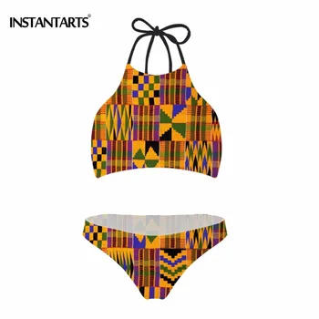 INSTANTARTS Afriške Tiskanja Kopalke Ženske Čipke Godalni Določa Brazilski Bikini Plaži Push Up Kopalke Ženske kopalke