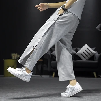 Mens Oblikovalec Original Hip Hop Hlače za Moške High Street Oblačila Gumb Gor Vrečko Sweatpants Japonski Ulične Športne Hlače