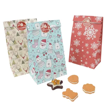 12pcs Mix Kraft Papir za Vreče Božično Darilo Vrečke Snežinka Candy Torbe Pogodbenice Prednost Vrečko Božič Otroci Darilo Pakiranje Noel Navidad Dekor