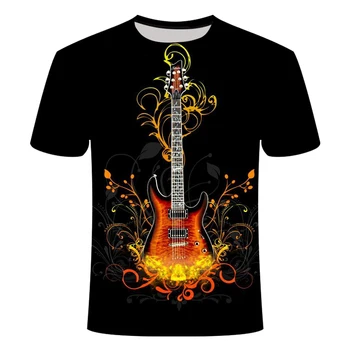 Novo Kitaro Umetnost Glasbeni Instrument Polni Velikosti 3D Tiskanje Modna Unisex T-shirt Hip Hop Slog T-shirt Ulične Priložnostne Poletja