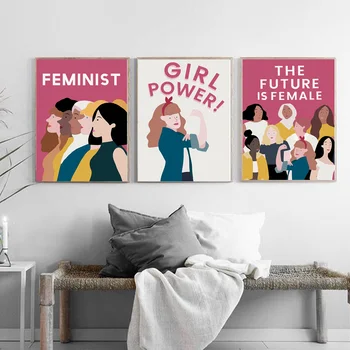 Nordijska Feministične Slog Plakat Wall Art Platno Barvanje Dekle Moči Plakatov In Fotografij Stenske Slike Za Dekleta Spalnica Soba Dekor
