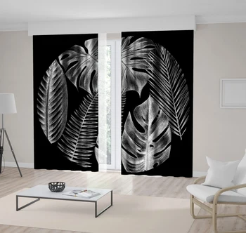 Zavese Tropskih Palmovih Listov v Krog Svinčnik Risba Skica Sodobne Umetnine na Temno Ozadje Črno Siva
