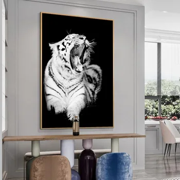 Bučanje Divji Beli Tiger Platna Slike na Steni Umetnosti Plakatov in Fotografij Afriške Živali Umetniških Slik, Dnevna Soba Dekor