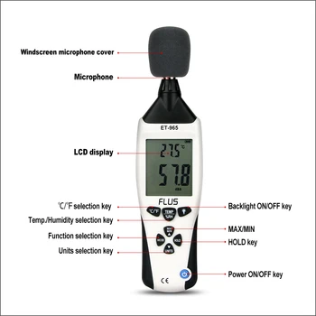 FLUS Digitalne 5 V 1 Okolja Meter Prenosni Strokovno Anemometer Termometer Vlažnost Merilnik Ravni Zvoka Ligth Meter