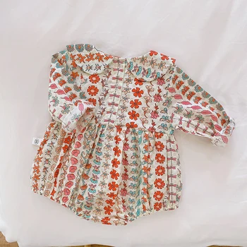 Nova Otroška Dekliška Oblačila Malčka Velvet Dolg Rokav Igralne Obleke Pomlad Jesen Korejski Cvetlični Trikotnik Sladko Otroka Jumpsuit Oblačila