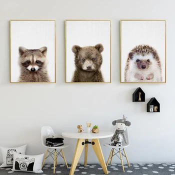 Baby Polarni Medved, Srna, Lisica Jež Natisne Gozdnih Drevesnic Živali Wall Art Otroški Sobi, Veliko Platno Slikarstvo Dekoracijo Slike