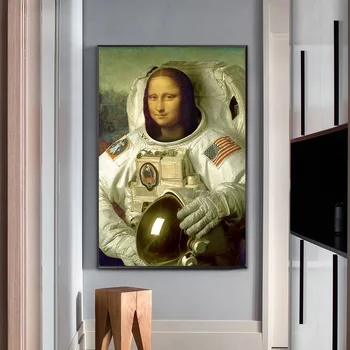 Smešno Umetnosti Mona Lisa Astronavt Platno Plakat Povzetek Steno Umetnosti Plakatov in Fotografij Cuadros za Dnevna Soba brez okvirja