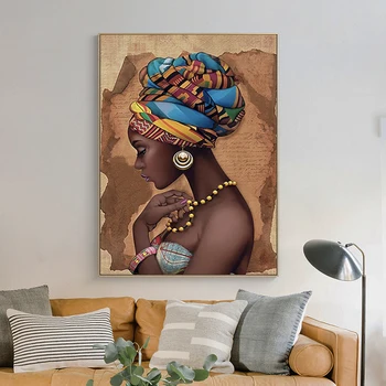 Afrika Črna Ženska Pisane Klobuke Oljna slika na Platnu Plakatov in Fotografij Cuadros Wall Art Slike za Dnevni Sobi Doma Dekor