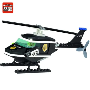 Ni 123 Helikopter, ki Razsvetli Policijski Avto Gradnik Nastavite 3D-Konstrukcijo Opeke Igrače Izobraževalne Bloka igrače za Otroke