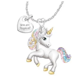 Srčkan Rainbow Unicorn Ogrlica Moda Cartoon Živali Ogrlica Darila za Otroke Rojstni dan, Obletnico Nakit