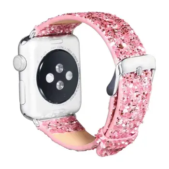 Božič Bling Svetlečega PU Usnje, usnjeni Pašček za Zapestje za Apple Zapestnico Watch Band za iWatch Serije 5 4 3 2 1 38/40 mm 42/44 Watchband