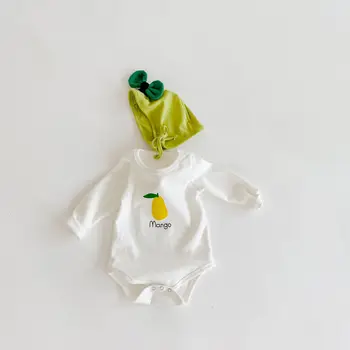 Korejski Otroci Enem Kosu Obleka, Unisex Newborn Baby Oblačila Jeseni Dolg Rokav Apple/Mango Baby Fantje Dekle Onesie Jumpsuit+Lok Pokrivalo