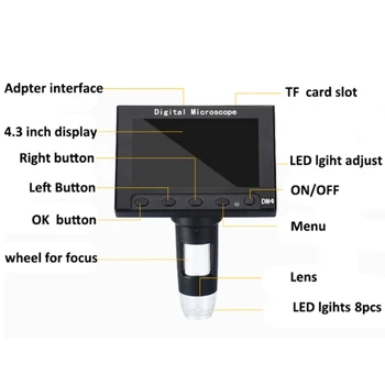1000X USB Digitalni Elektronski Mikroskop 4.3 palčni LCD-Zaslon VGA Mikroskop z 8 LED za PCB Popravilo matične plošče
