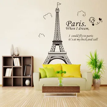 Brezplačna dostava Romantični Pariz, Eifflov Stolp Lep Pogled Francija DIY Stenske Nalepke WallpaperArt Dekor Zidana Soba Decal
