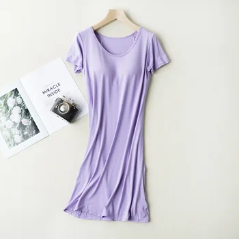 Modal ženski nightdress poletje kratka sleeved bombaž sleepwear prsih oblazinjeni svoboden nightgown ženske priložnostne doma obleko noč M-2XL