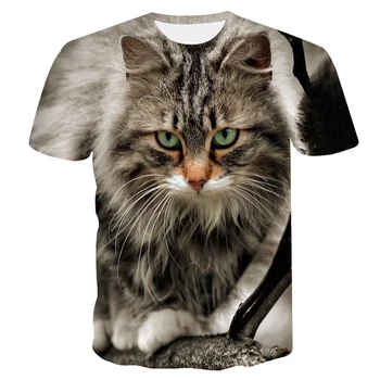 Žival mačka otroci T-shirt poletje 3D tiskanih luštna mačka kratka sleeved fantje in dekleta modni priložnostne okrogle ovratnik 4t-14t otroci T-shirt